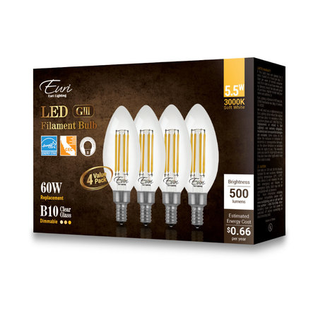 EURI LIGHTING LED B10 60W Dim CEC VB10-3000cec-4